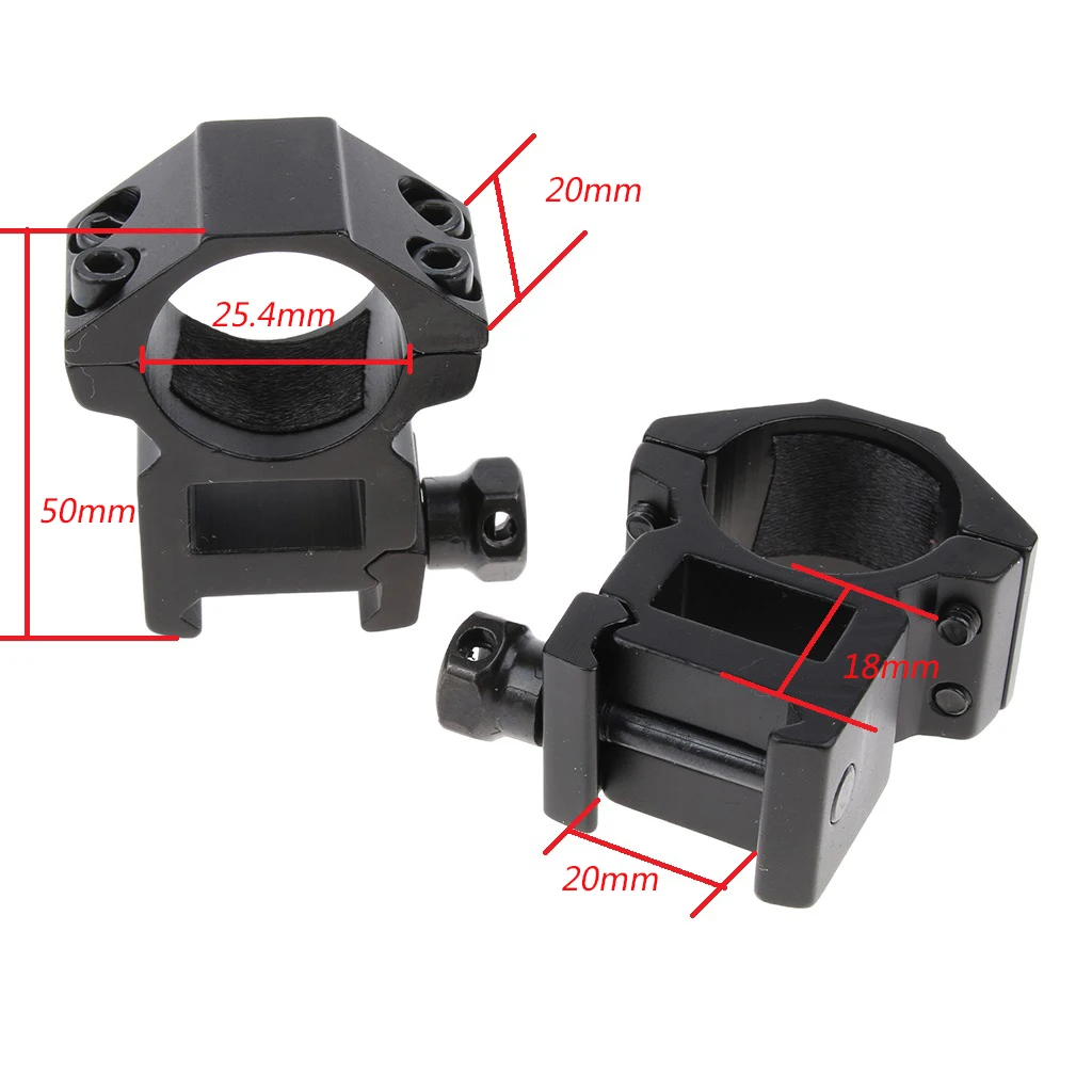 25.4mm 1'' Scope Mount Rings Fits for 20mm Dovetail Rail Flashlight High Profile