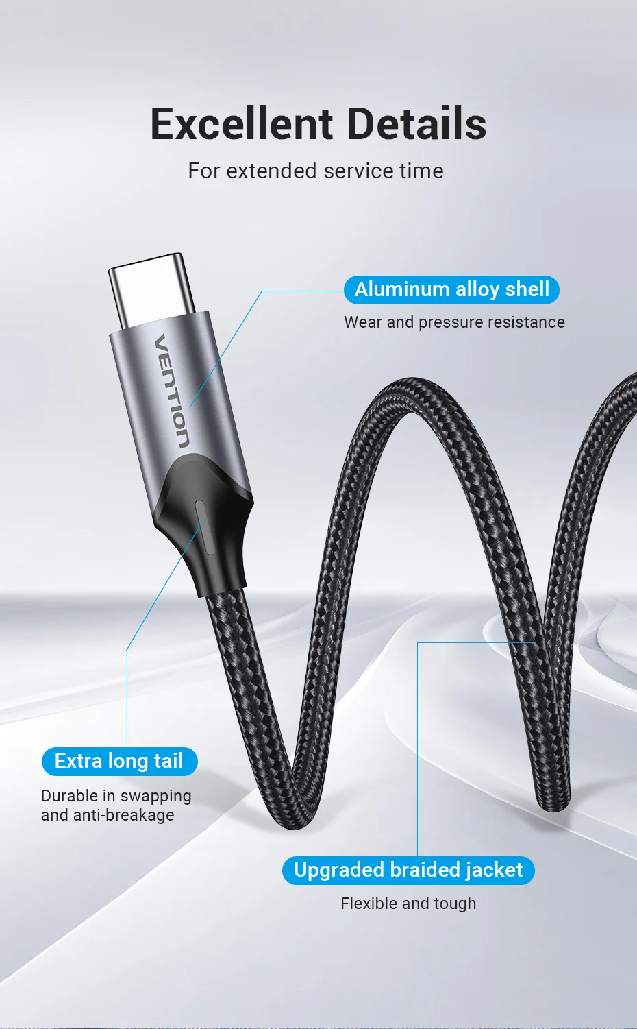 Vention Typ-C zu 3,5mm Kopfhöreranschluss-Adapter USB-C zu 3,5mm Audio-Kabel Aux-Kopfhörer-Audiokabel mit DAC-Chip für Samsung Galaxy – Detail 10