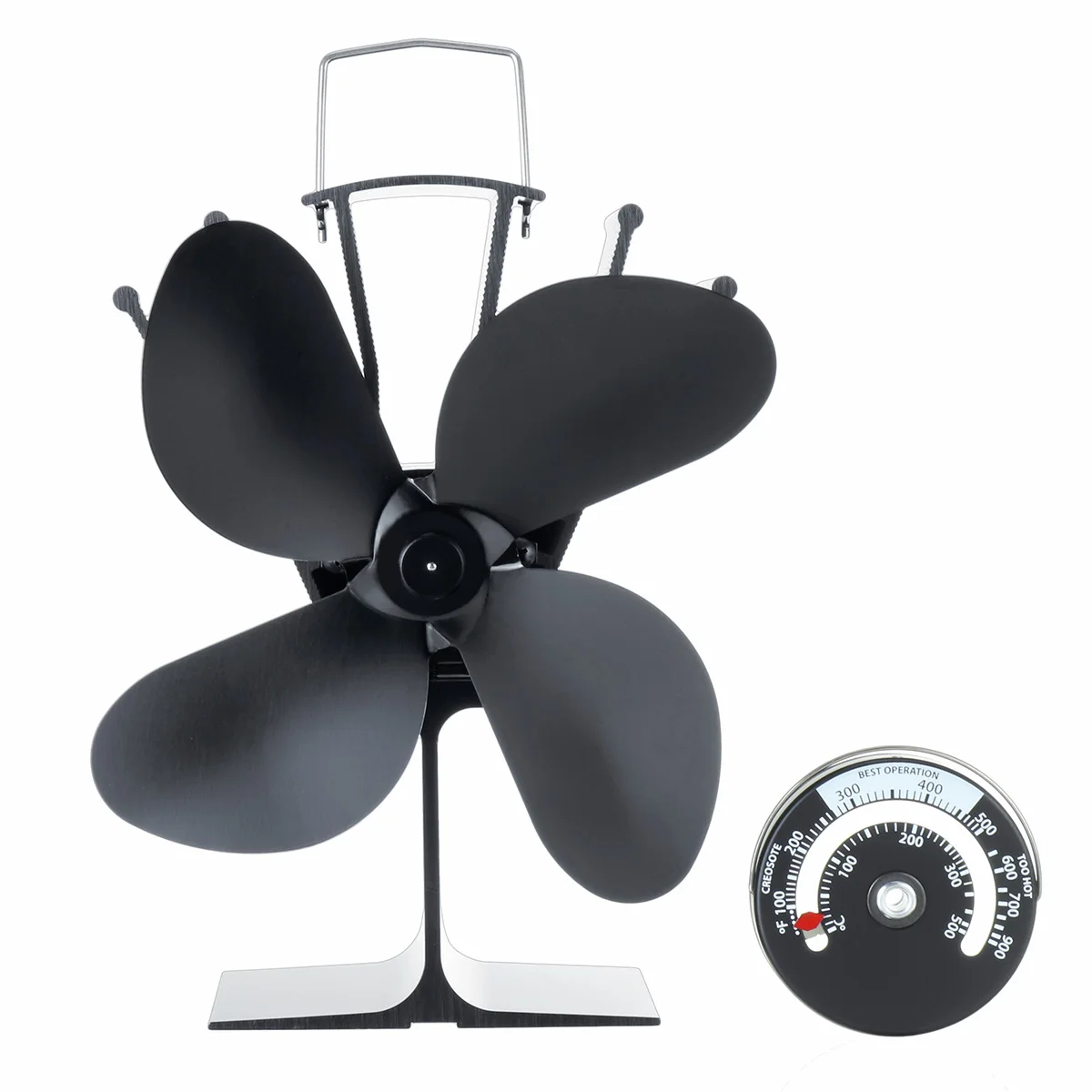 

Black Stove Fan with Temperature Monitor 4 Blades Fireplace Fan Wood Burner Stove Thermal Heat Power Stove Fan