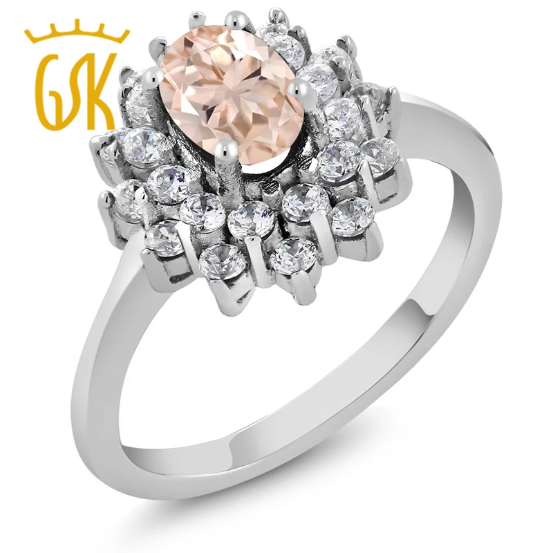 1,25 Ct ОВАЛЬНЫЙ персик морганит 925 пробы Серебряное кольцо