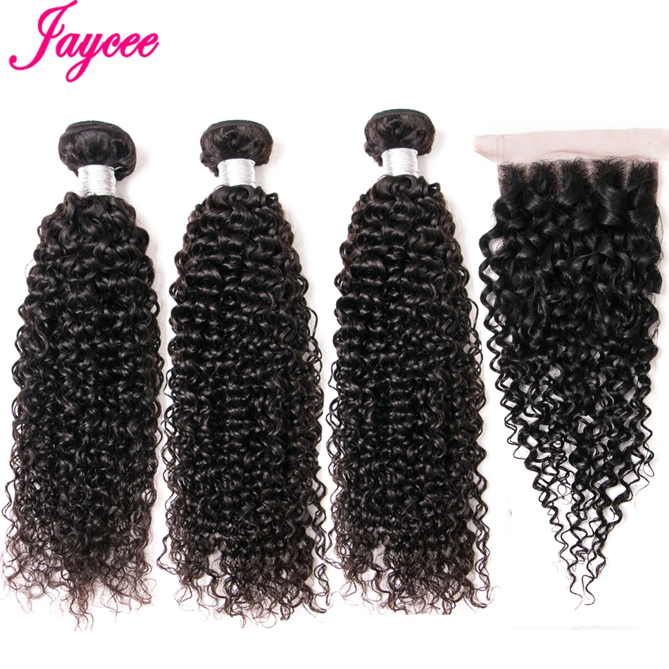 

Jaycee Malaysian Kinky Curly Bundles With Closure 100% Remy Human Hair Weave Bundles With Closure With Bundles 4PCS