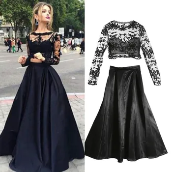 

Elegant 2pcs Women Formal Wedding Bridesmaid Long Evening Party Crop Top + Skirt Ball Prom Gown Cocktail Maxi Dress