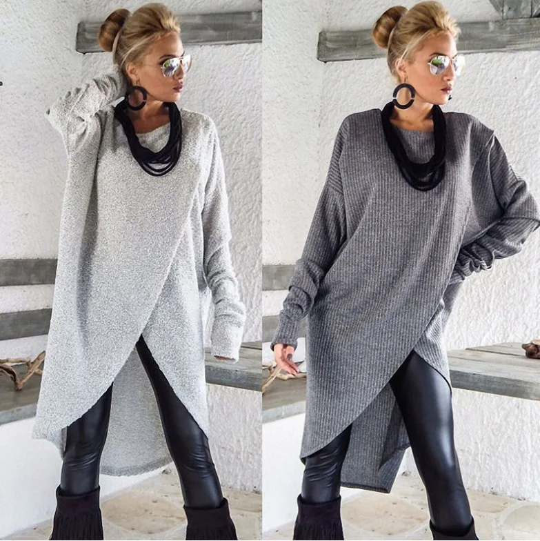 

Hot Selling 2018 Autumn Women's Crew Neck Irregular Loose-Fit Dress