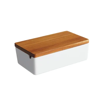 

Japan Concise Ceramics Butter Box Beef Tallow Accept Box Teak Cover Kitchen Refrigerator Fresh Box Rectangle