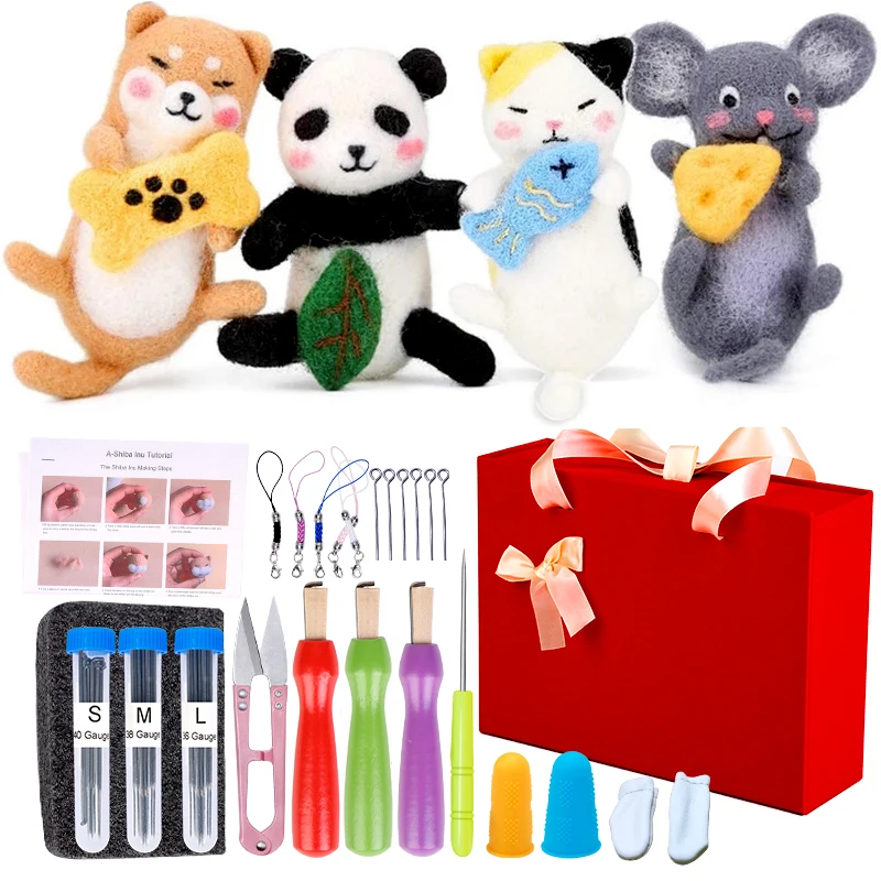 

LMDZ Wool Felt Craft Kit Needle Felting Tools Soft Roving Wool DIY Cat Dog Panda Mouse Animal Handmade Spinning Craft Needlework