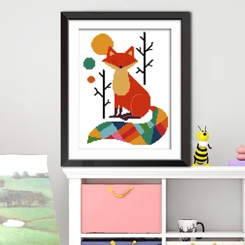 

Joy Sunday Cross Stitch Kits DIY Printed Embroidery Needlework Sets Colorful Fox Pattern for Kids' Room Counted Cross Stitch Kit