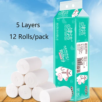 

Hot Sale 12 Rolls 5 Layers Wood Pulp Roll Paper Tissue Paper Toilet Paper Kitchen Napkin Paper Domestic Coreless Toilet Roll
