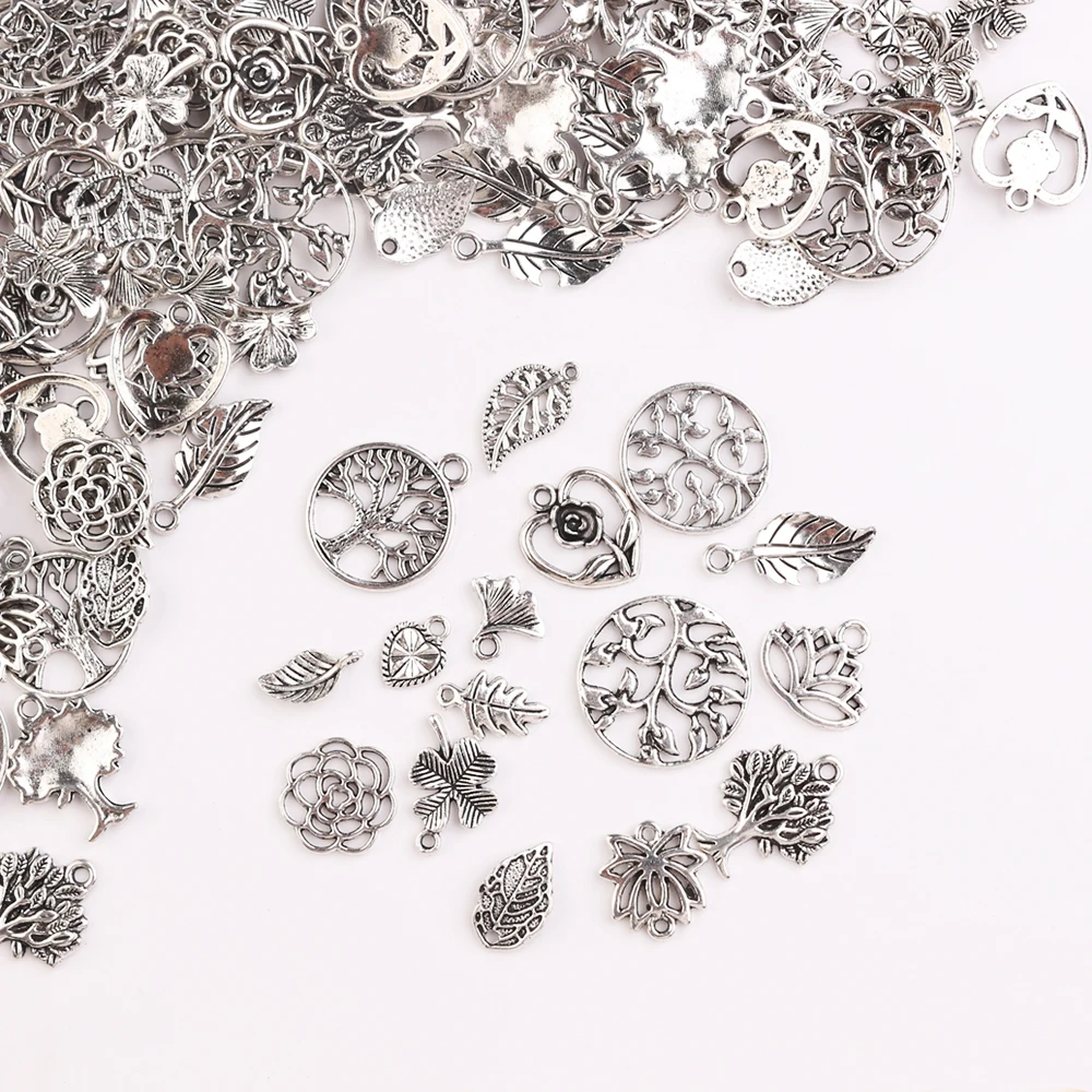

Metal Leaf Charms 30pcs Silver Plated Tree of Life Charm Pendants for Jewelry Making Bracelet Accessories Diy Jewelry Findings