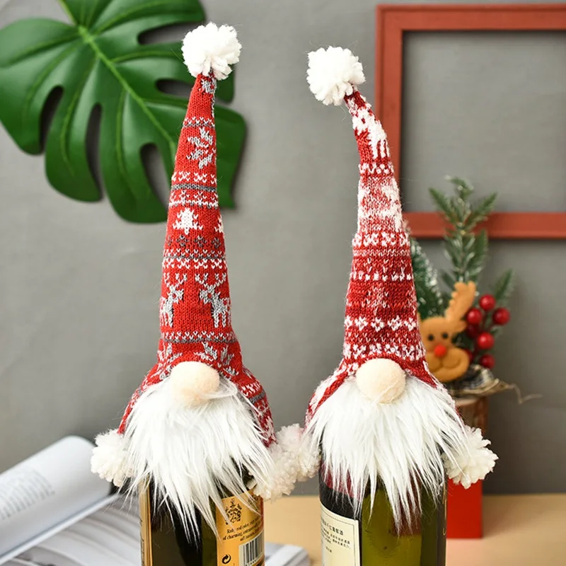 

Christmas Gnome Champagne Red Wine Bottle Topper Cover Handmade Swedish Tomte Decoration Holiday Gift