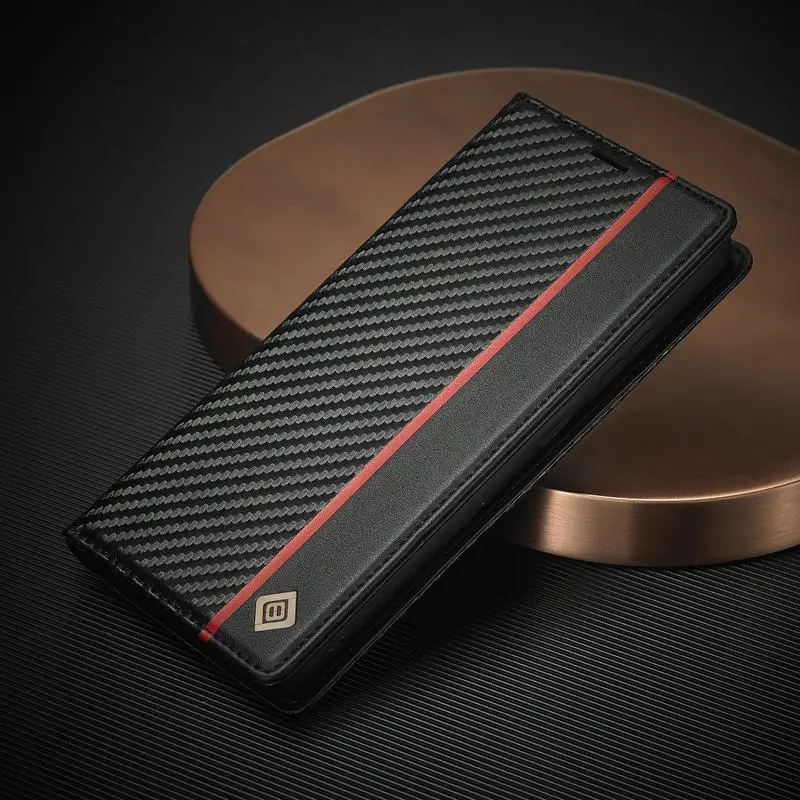 

Carbon Fiber Case For Samsung Galaxy S21 Ultra Case S20 FE S10 Plus Wallet Leather Shell Card Slots Business Magnetic Flip Cover