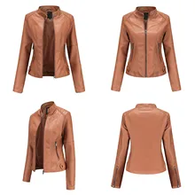 New Ladies Slim Faux Leather Jacket Stand-Up Collar Long Sleeve Overcoat Zipper Cardigan Short Coat abrigos mujer invierno 2020