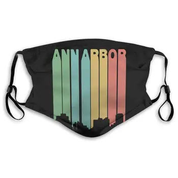 

Retro Style Detroit Michigan Skyline Mouth Cover Mask with PM2.5 Filters 5 Layers of Protection for Men and Women Black