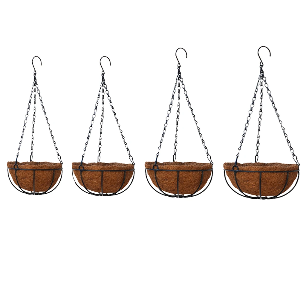 Hanging Coconut Basket Planter Flower Pot Back Black Metal Frame Hanger