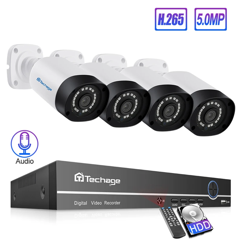 Techage H.265 8CH 5MP POE NVR Безопасность 4 шт система камеры до 16ch P2P наружная IP камера
