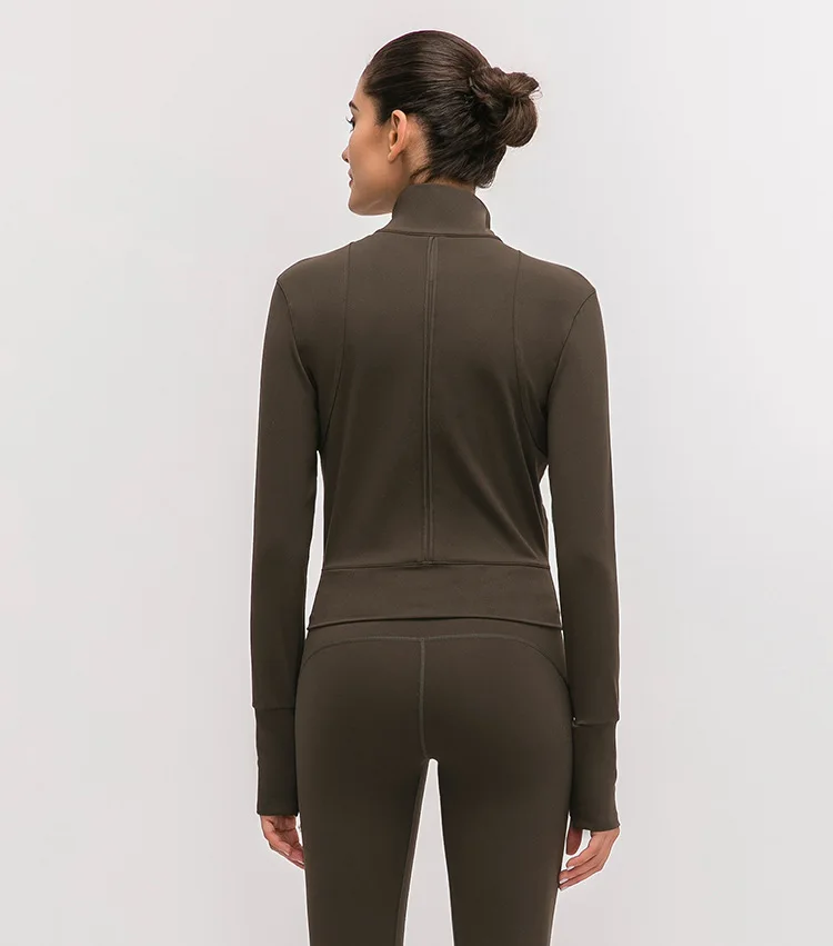 Autumn And Winter New Style Stand Collar Slim Fit Yoga Clothes Brushed Bare Sense Fitness Tops Zipper Casual Sports Jackets