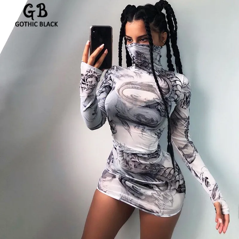 Женское облегающее платье черное винтажное мини-платье с высоким воротом и