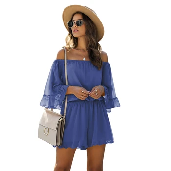 

Women Jumpsuits Sexy Off Shoulder Backless Loose Beach Playsuit Rompers Summer Elegant Ruffles Solid Holiday Jumpsuits Overalls