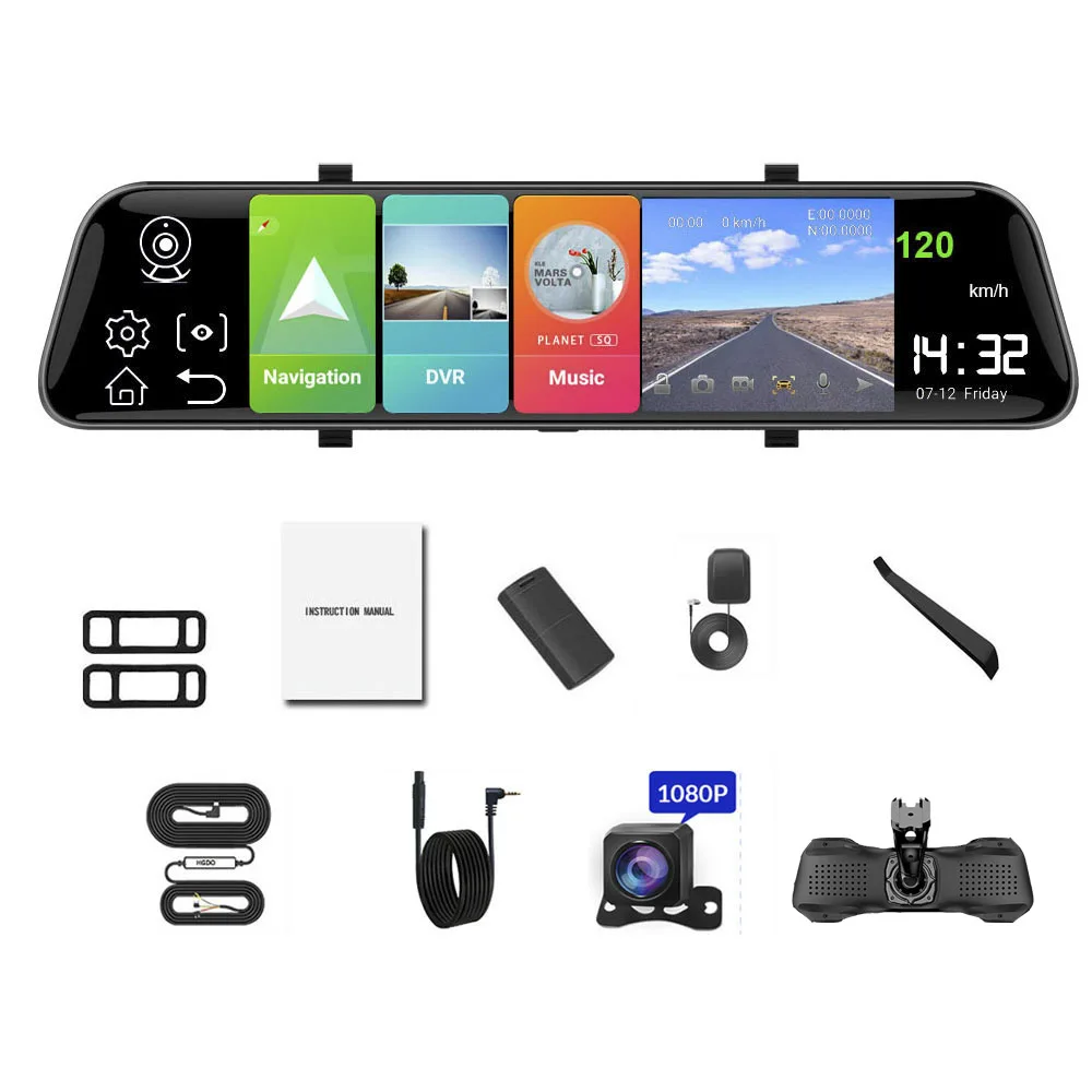 Car dash cam HGDO 4G 12" Car Dvr Dual lens rearview mirror Camera Car dvr Android 8.1 2+32G ADAS Navigation 1080P Video registrar recorder