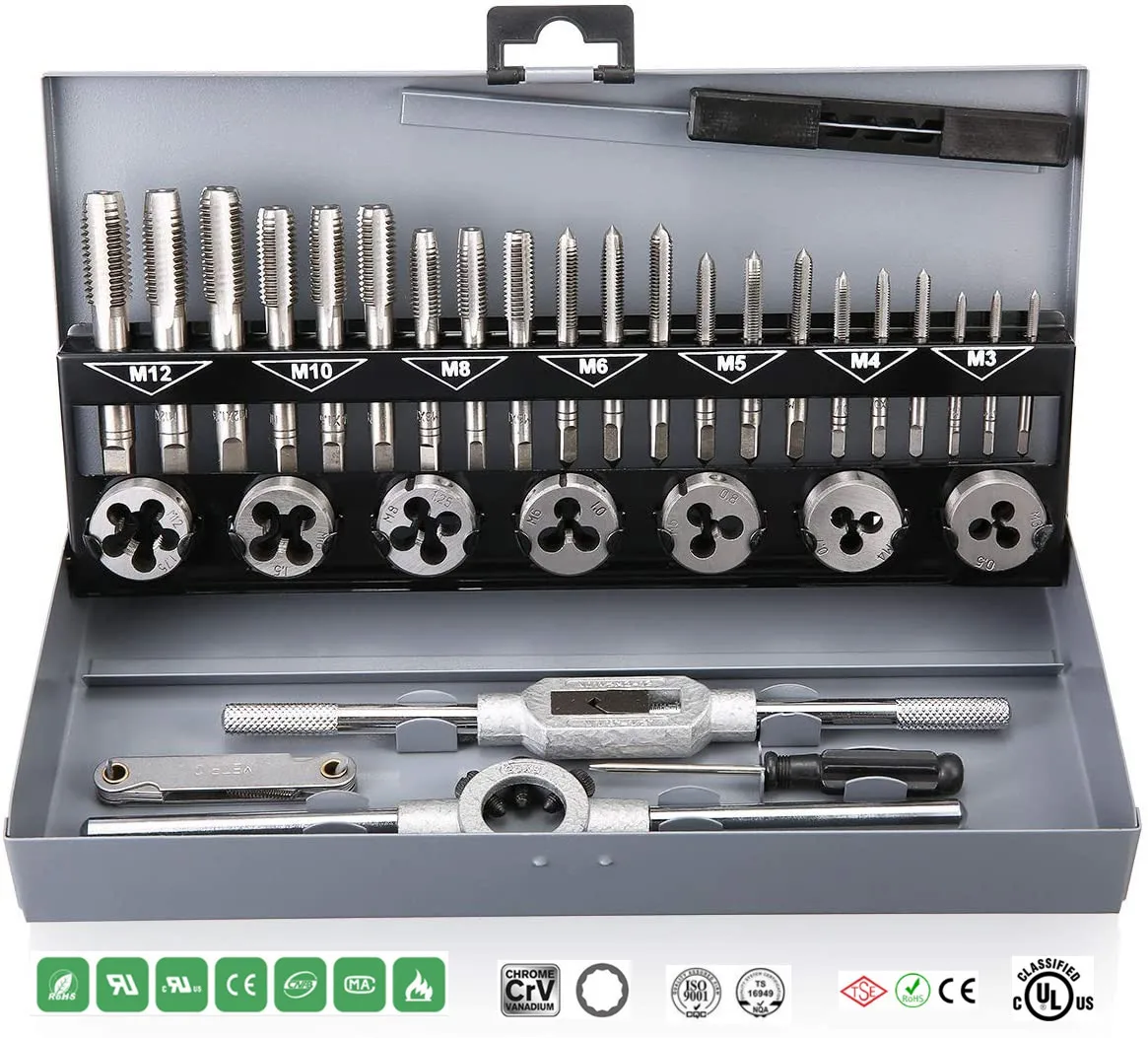 Tap Die Set Inch Sizes Hardened Steel Essential Threading Home Tool