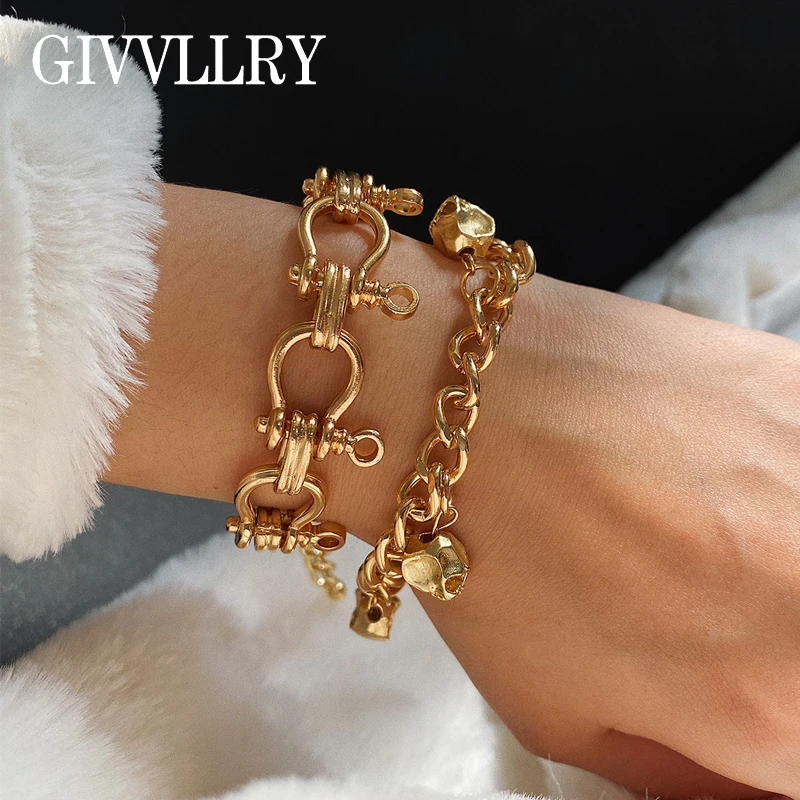 2 pcs/set Gold Geometric Chain Bracelets for Women Men Jewelry Punk Statement Steampunk Beads Bracelet Set | Украшения и