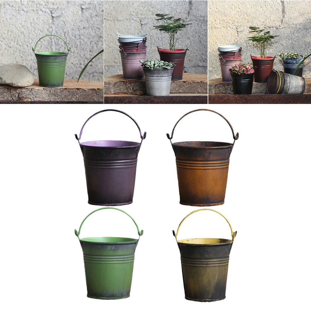 

4 Pcs Iron Bucket Mini Flower Bucket with Handle for Decoration