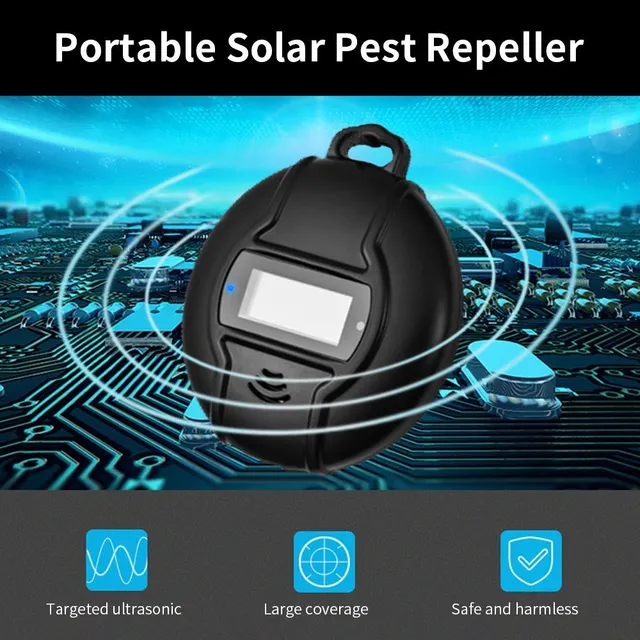 Hordozható Ultrahangos Kártevőirtó Napelemes És Usb Kültéri Szúnyogriasztó Csótány, Pók, Hangya, Egér, Ágyneműhibák Számára - Image 5