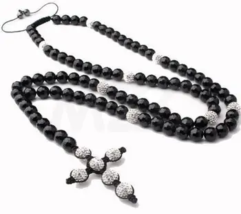

black resin bead chain 10mm Disco Ball Beads long crystal Necklace for cross new style wo best wedding gift