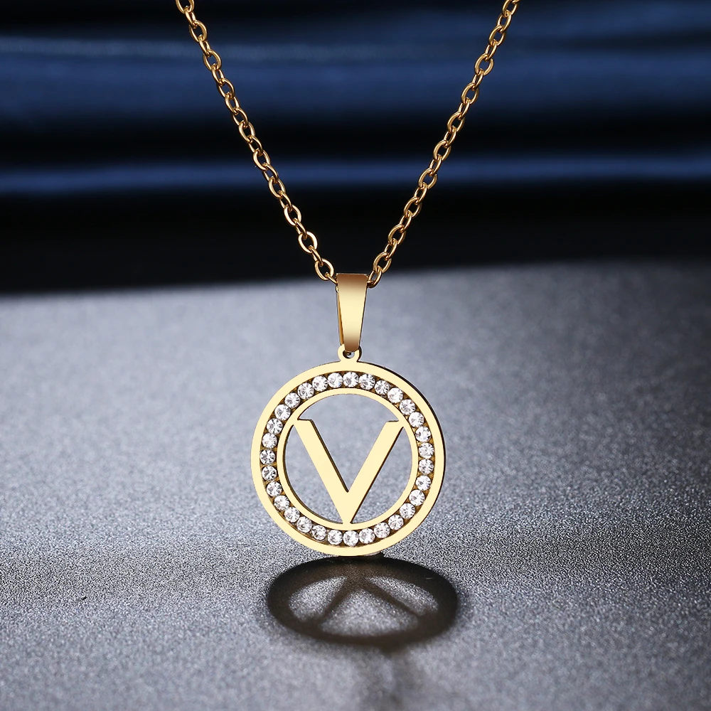 Cacana 316l Stainless Steel "v" Necklace New Crystal Rhinestone