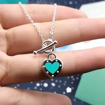 

TIFF 925 pure silver love enamel color Blue Necklace Bracelet ot buckle bone adjustment buckle Necklace Bracelet