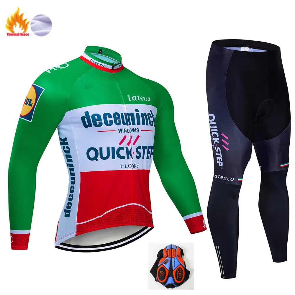 5 Colors Team QUICK STEP Cycling Jersey Set Belgium Bike Clothing Mens Winter Thermal Fleece Bicycle Clothes Cycling Wear - Цвет: Winter suit