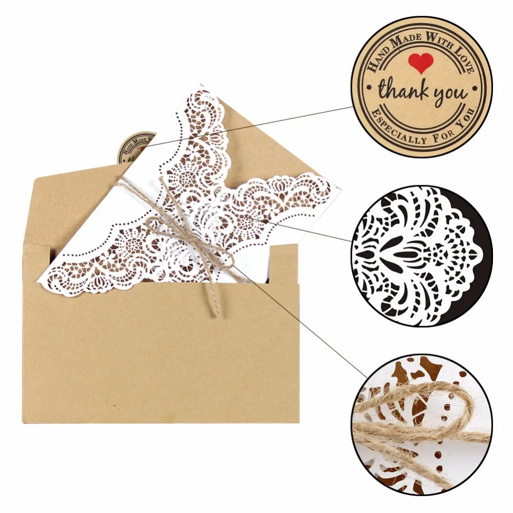  50 Deluxe Envelope Wedding Invitation Card Laser Cut Birthday Card Wedding Decoration Party Supplie - 4000210688919