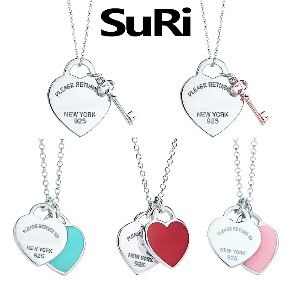SuRi, высокое качество,, 925 пробы, серебро, Tiff, сердце, ожерелье для женщин, модное, классическое, роскошное, ювелирное изделие, свадебный подарок