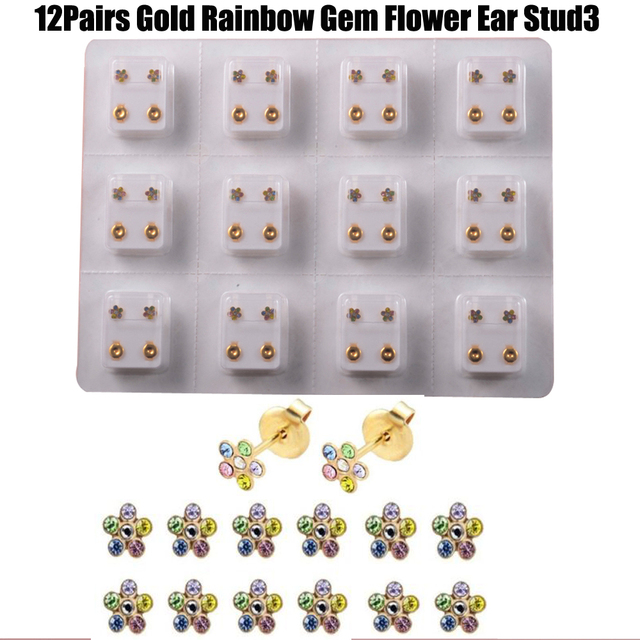 Sterilized Dozen Pack Gold & Silver Color Ear Cartilage Tragus Piercing Stud Earring Mixed Colors Shape Star Heart Pearl