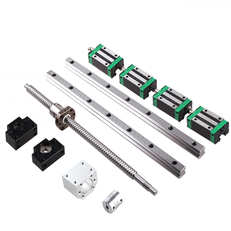 2PC HGR20 Linear Square Rail+4PC HGH20CA Slides Carriage+1PC SFU1605 Ball Screw+BK/BF12 End Support+Coupling+Nut Housing CNC Set