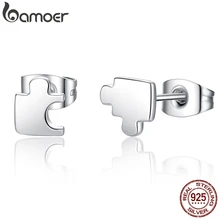 BAMOER Новое поступление подлинные 925 пробы серебряные серьги-гвоздики для игры в головоломка, чистое CZ Стерлинговое серебро ювелирные изделия Brincos SCE045