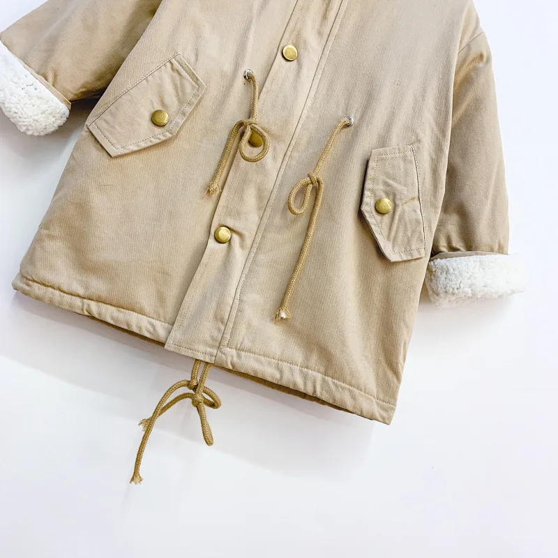Повседневная детская ветровка для девочек; свободная куртка из овечьей шерсти и кашемира для маленьких девочек; длинное стильное пальто; однотонная зимняя теплая детская верхняя одежда