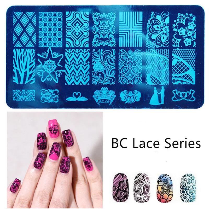 

Nail Art Printing Template DIY Design Rectangular BC Lace Blue Film Nail Printing Nail Polish Template