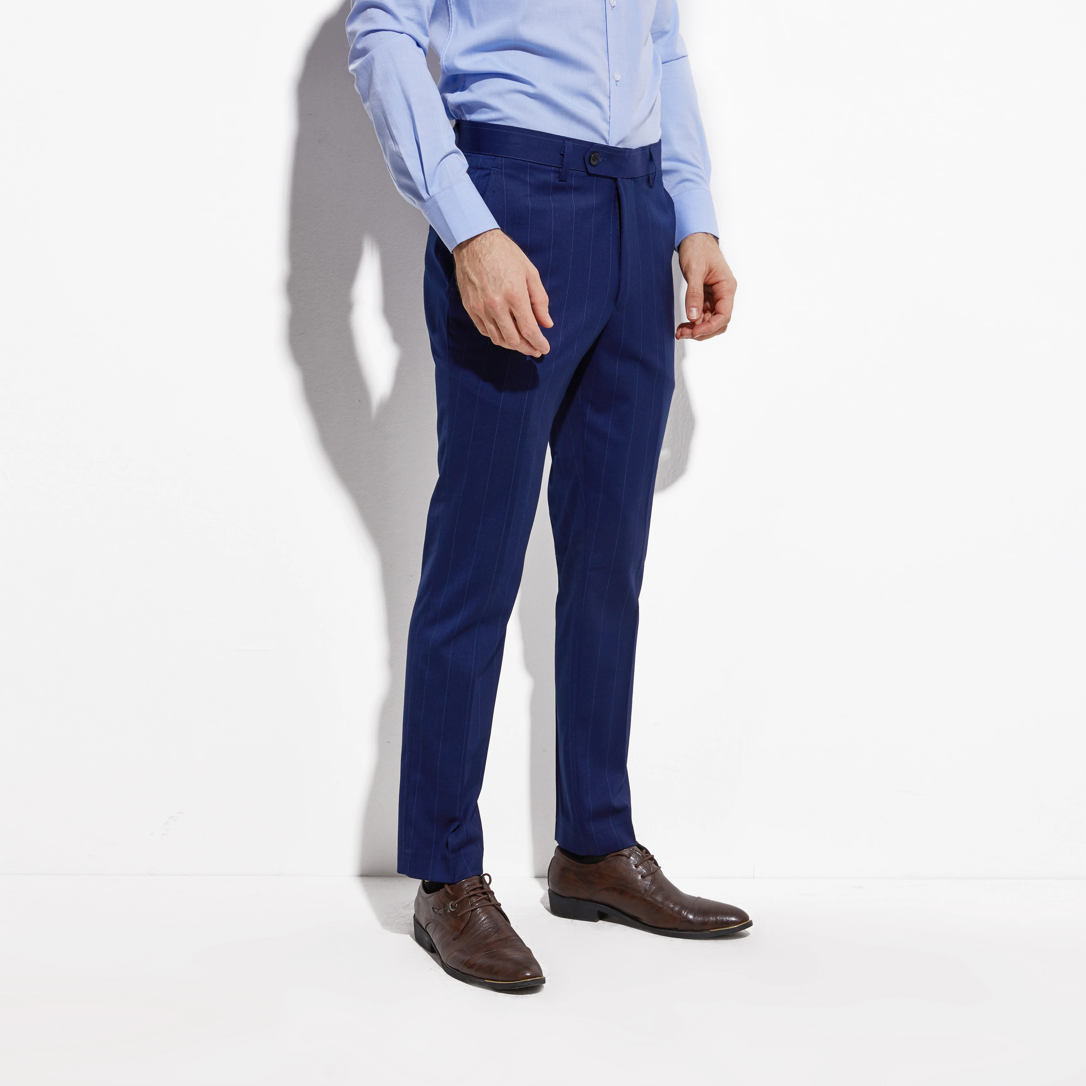 Tailor-made Suits Men Suit Slim Fashion Dark Blue Super Wide Chalk Stripe Stylish Fashion Suit Men Striped Costumes Sur-mesure