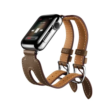 

Genuine Leather double buckle cuff band For Apple Watch straps 44mm/42mm/40mm/38mm link bracelet for iwatch series 5/4/3/2/1