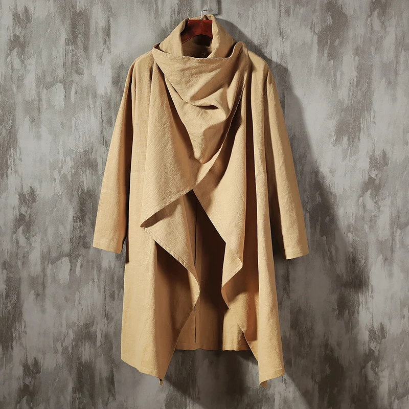 Chinese Traditional Dress Plus Size Cotton Linen Windbreaker Retro Long Cloak Men Tibetan Clothing Oversized Hanfu Male