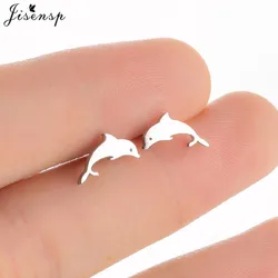 Minimalist Animal Stud Earrings - Cute Thin Line Fish, Hippocampus, Bat, Bear, Dolphin Design (Gold color)