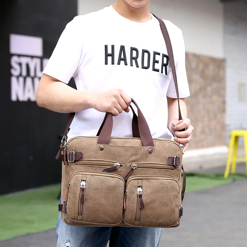 

Vintage Men's Handbags Canvas Casual Totes Bags Men Solid Multi function Shoulder Bags Travel Crossbody Bag Male Worker Handbag