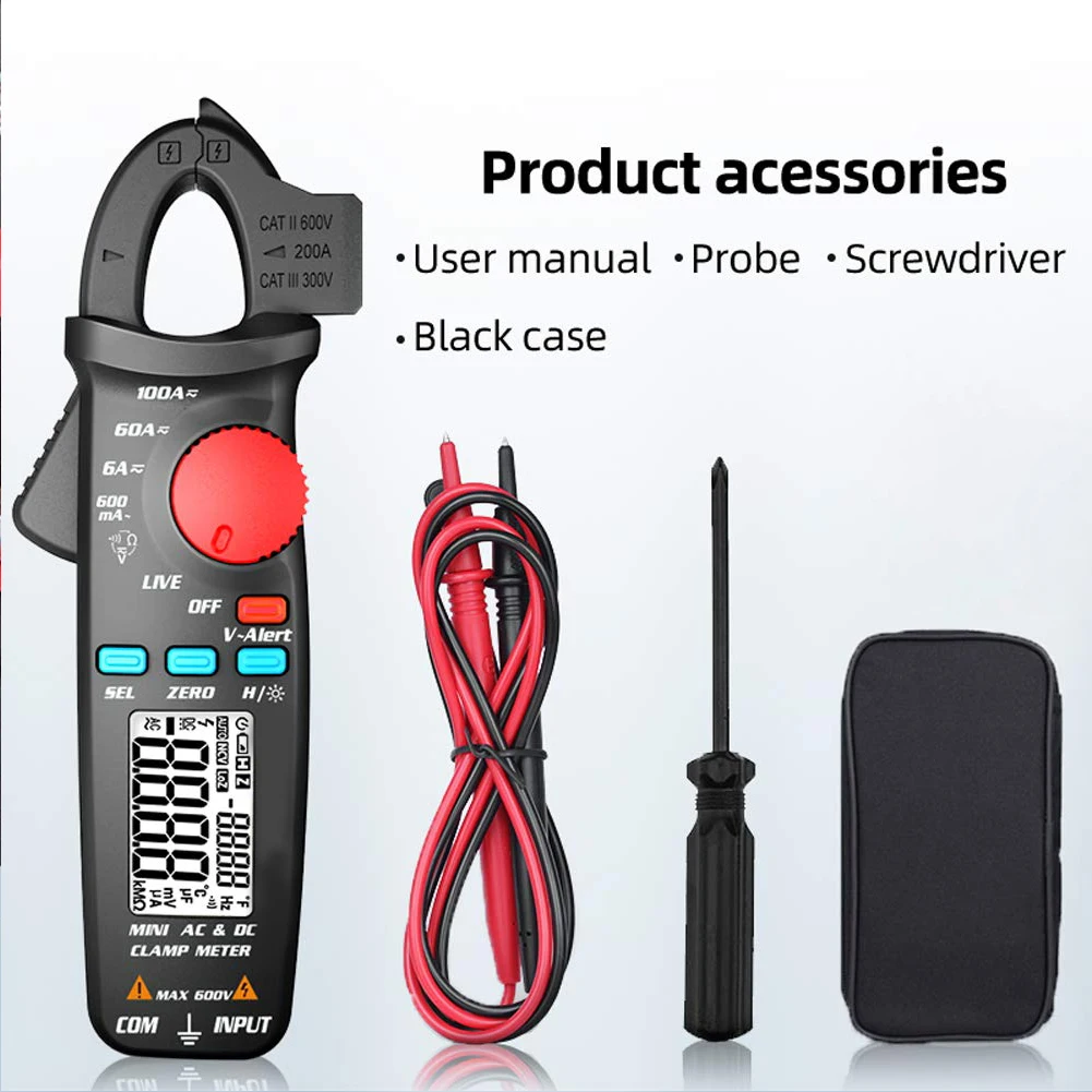 

Digital RMS Clamp Meter ACM92 DC AC Current 100A 0.1/1mA Car repair Ammeter Multimeter voltage Ohm Hz NCV Continuity Tester
