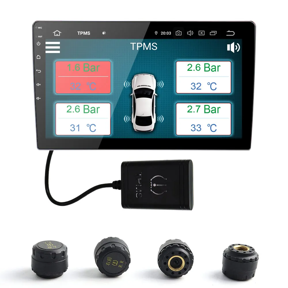TPMS автомобильная система контроля давления в шинах Беспроводная TPMS с 4 внешними датчиками подходит для Android 7,1 Androi8.0 8,1 9,0 PX5 PX6 PX3