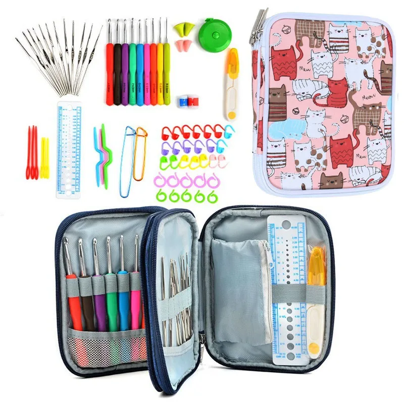 

Jiwuo 71pcs Crochet Hooks Set With Case Knitting Needles Kit DIY Needle Arts Craft Scissors Stitch Markers Weaving Sewing Tools