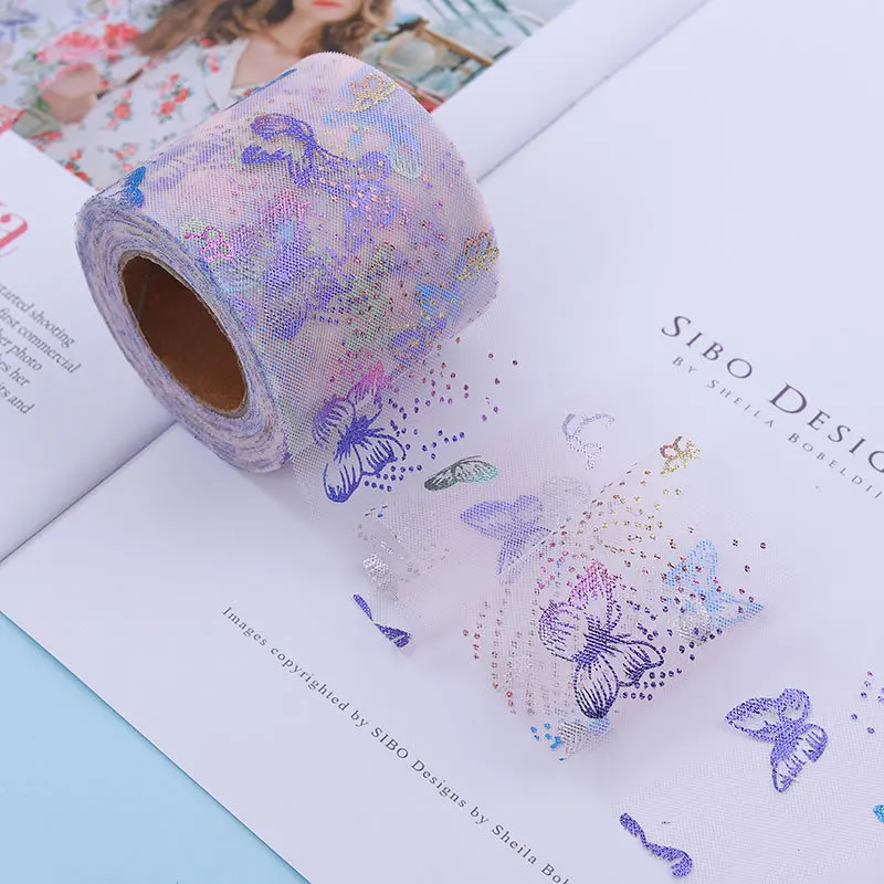 5yards 60mm/80mm Symphony Glitter Butterfly Printed Organza Stain Ribbon for DIY Crafts Wedding Party Decor Gift Packaging, satin ribbons, ribbon decoration, ribbon supplies, wrapping ribbon, satin ribbon, grosgrain ribbon, sewing ribbon, organza ribbon