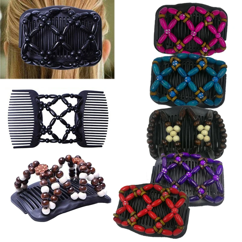 

Double Insert Beaded Hair Magic Comb Clip Elastic Hairpin Ladies Hair Accessories Suitable for Straight/Curly/Thin /Thick Hair