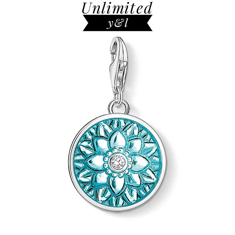 

Blue Mandala Flower Charms Pendant 925 Sterling Silver CZ for Bracelet Necklace Accessories DIY Jewelry Making Women Men Gifts