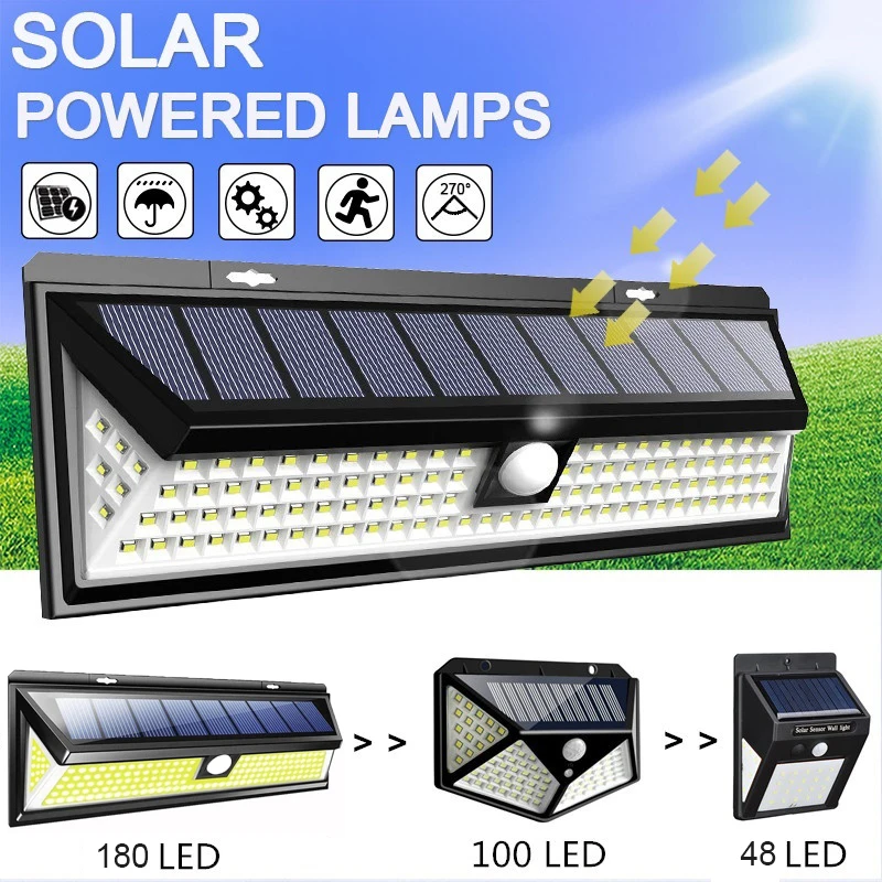 

48/100/180 LED Solar Wall Light 3 Modes Solar Lamp Outdoor PIR Waterproof Motion Sensor Lights Street Garden Yard Lamps Dropship