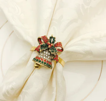 

12PCS Desktop Decor Christmas Boots Snowman Sleigh Bells Diamonds Napkins Buckle Napkin Ring Crafts Party Wedding Decor LF943